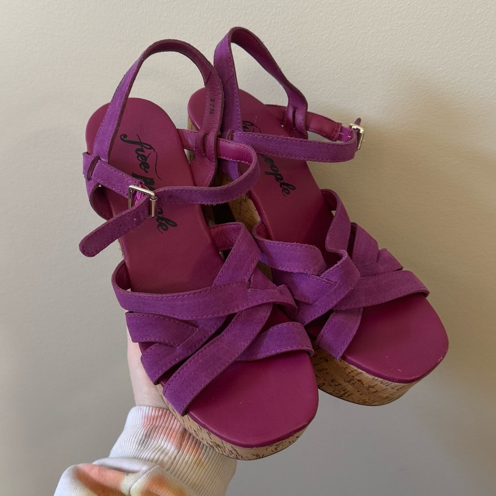 Free People Lisbon Platform Fuschia pink purple Cork Chunky heel sandals - Picture 4 of 8